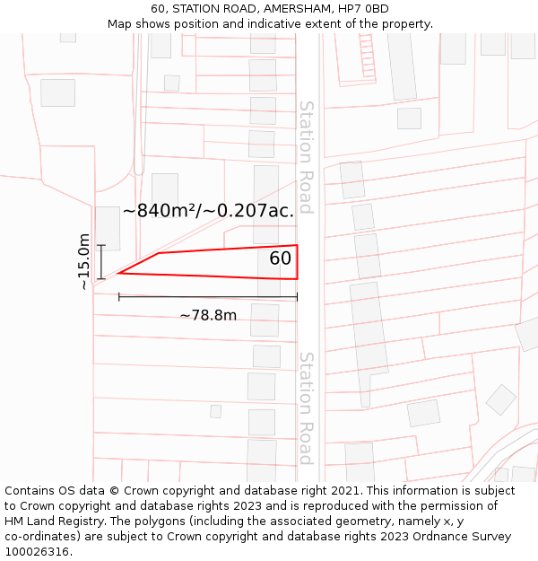 60, STATION ROAD, AMERSHAM, HP7 0BD: Plot and title map