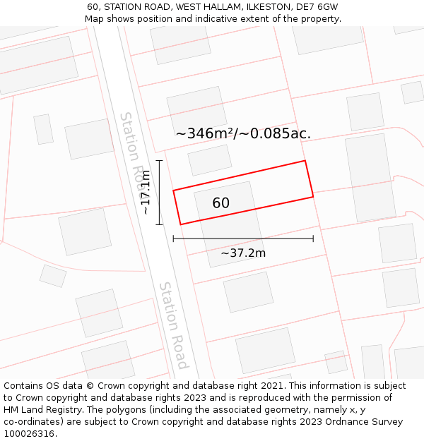 60, STATION ROAD, WEST HALLAM, ILKESTON, DE7 6GW: Plot and title map