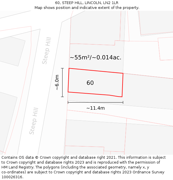 60, STEEP HILL, LINCOLN, LN2 1LR: Plot and title map