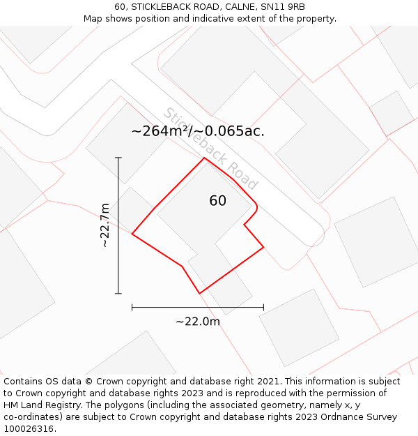 60, STICKLEBACK ROAD, CALNE, SN11 9RB: Plot and title map