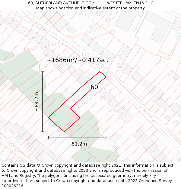 60, SUTHERLAND AVENUE, BIGGIN HILL, WESTERHAM, TN16 3HG: Plot and title map