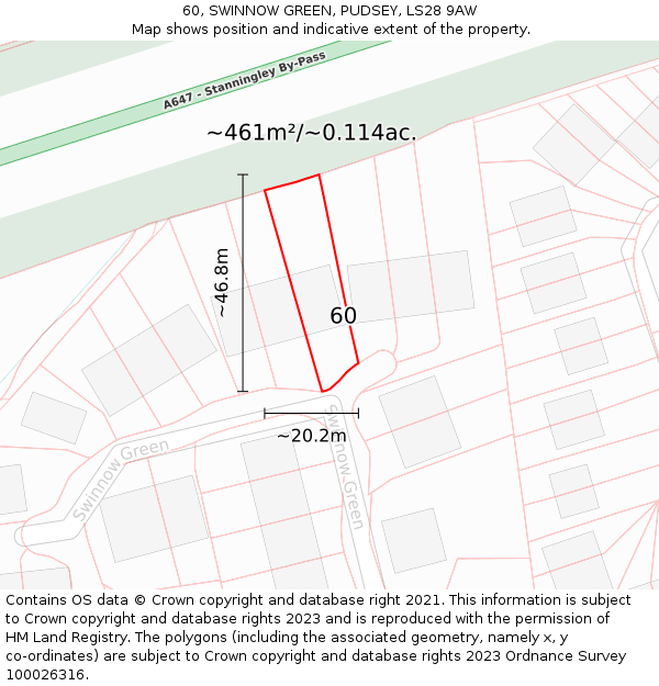 60, SWINNOW GREEN, PUDSEY, LS28 9AW: Plot and title map