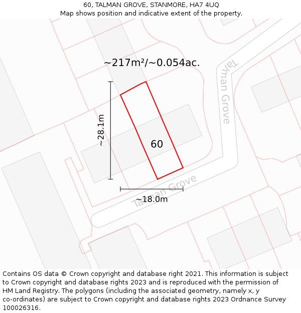 60, TALMAN GROVE, STANMORE, HA7 4UQ: Plot and title map