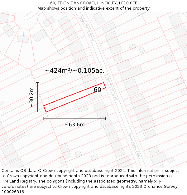 60, TEIGN BANK ROAD, HINCKLEY, LE10 0EE: Plot and title map