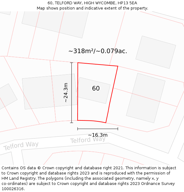 60, TELFORD WAY, HIGH WYCOMBE, HP13 5EA: Plot and title map