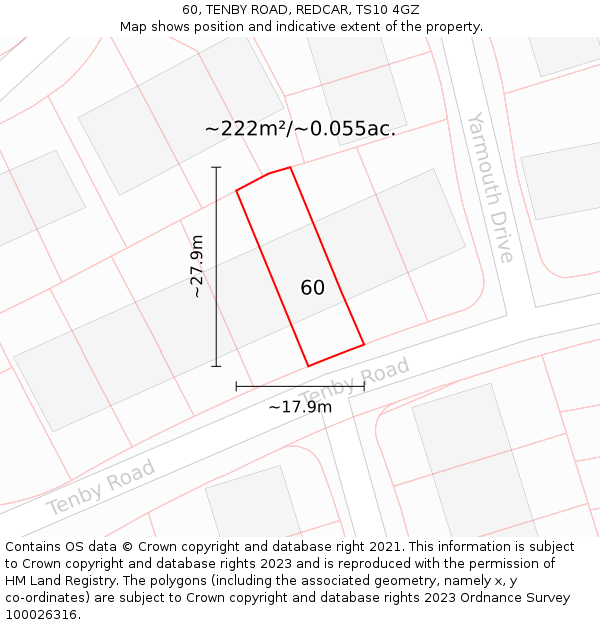 60, TENBY ROAD, REDCAR, TS10 4GZ: Plot and title map