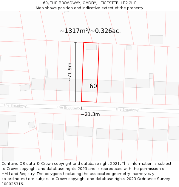 60, THE BROADWAY, OADBY, LEICESTER, LE2 2HE: Plot and title map