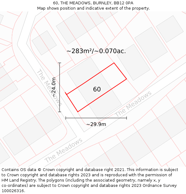 60, THE MEADOWS, BURNLEY, BB12 0PA: Plot and title map