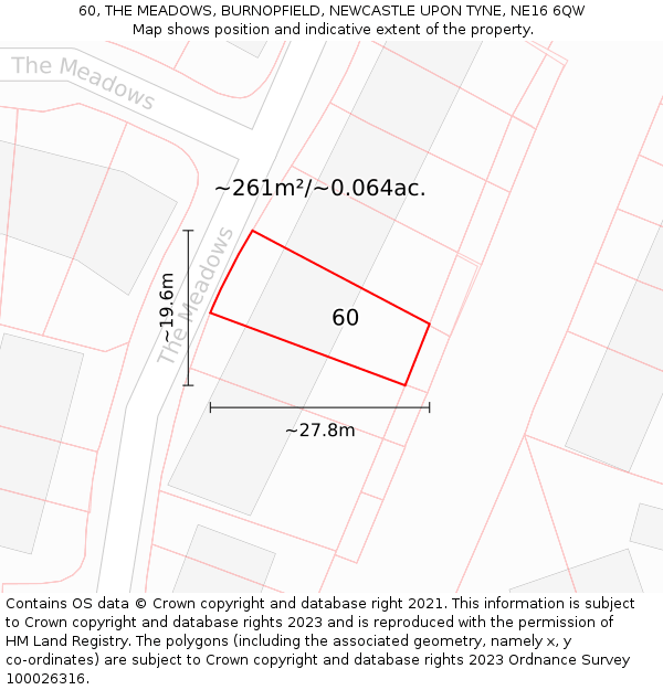 60, THE MEADOWS, BURNOPFIELD, NEWCASTLE UPON TYNE, NE16 6QW: Plot and title map