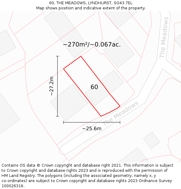 60, THE MEADOWS, LYNDHURST, SO43 7EL: Plot and title map