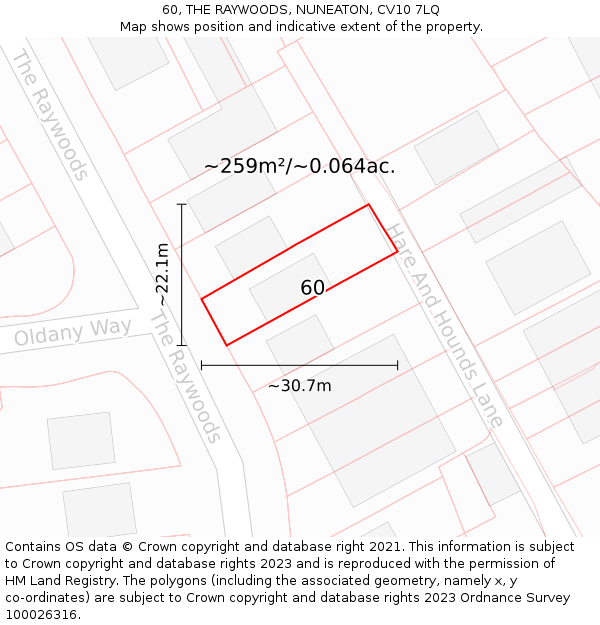 60, THE RAYWOODS, NUNEATON, CV10 7LQ: Plot and title map