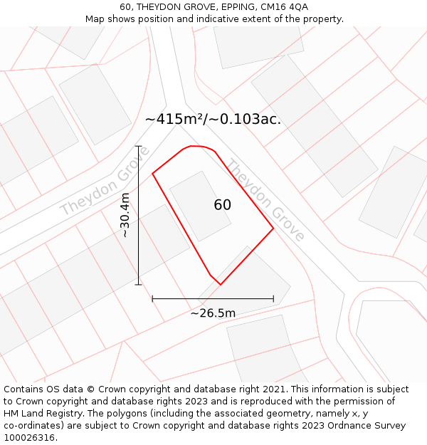 60, THEYDON GROVE, EPPING, CM16 4QA: Plot and title map