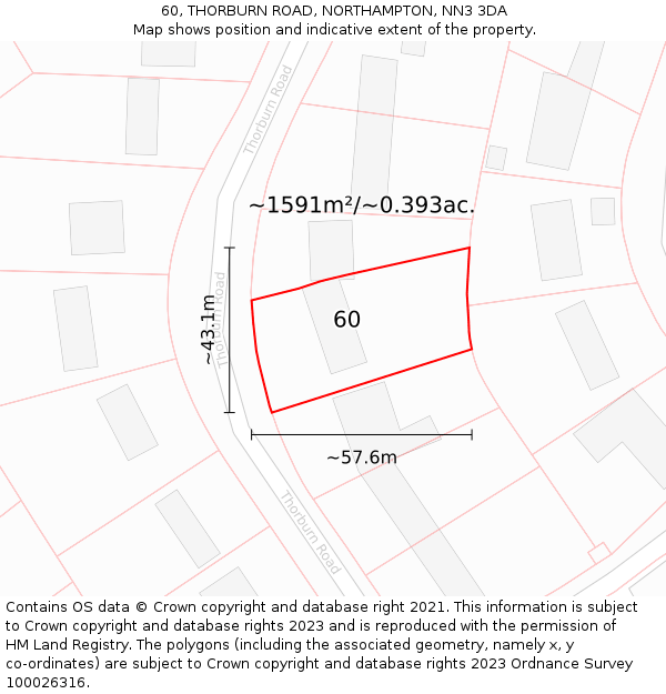 60, THORBURN ROAD, NORTHAMPTON, NN3 3DA: Plot and title map