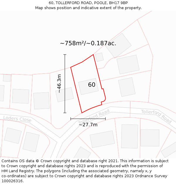 60, TOLLERFORD ROAD, POOLE, BH17 9BP: Plot and title map