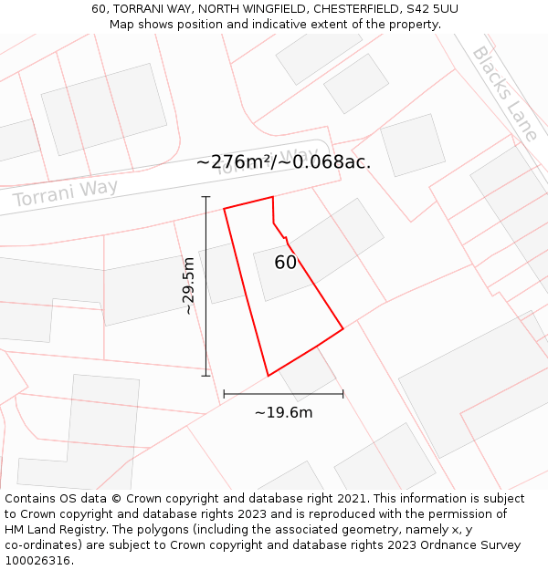 60, TORRANI WAY, NORTH WINGFIELD, CHESTERFIELD, S42 5UU: Plot and title map