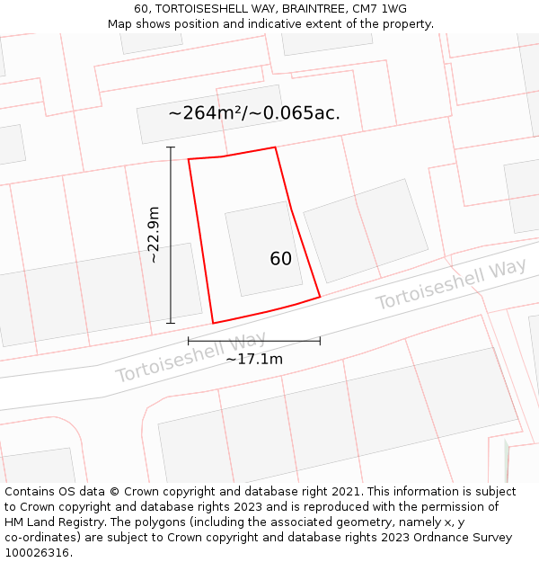 60, TORTOISESHELL WAY, BRAINTREE, CM7 1WG: Plot and title map