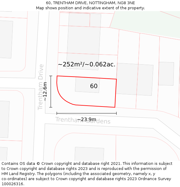 60, TRENTHAM DRIVE, NOTTINGHAM, NG8 3NE: Plot and title map