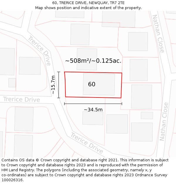 60, TRERICE DRIVE, NEWQUAY, TR7 2TE: Plot and title map