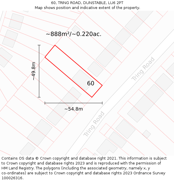 60, TRING ROAD, DUNSTABLE, LU6 2PT: Plot and title map