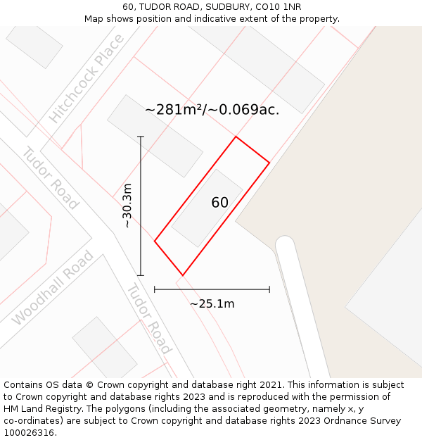 60, TUDOR ROAD, SUDBURY, CO10 1NR: Plot and title map