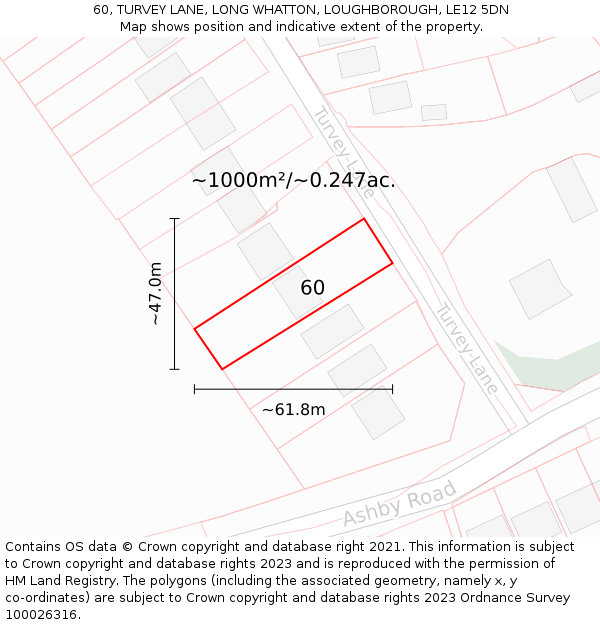 60, TURVEY LANE, LONG WHATTON, LOUGHBOROUGH, LE12 5DN: Plot and title map