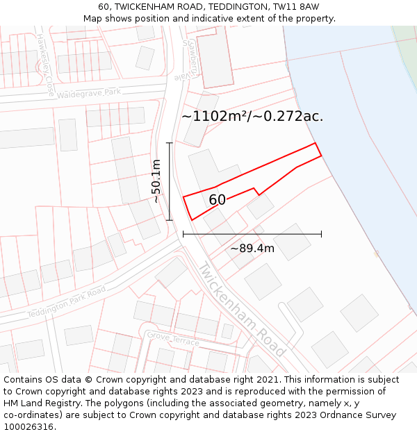 60, TWICKENHAM ROAD, TEDDINGTON, TW11 8AW: Plot and title map