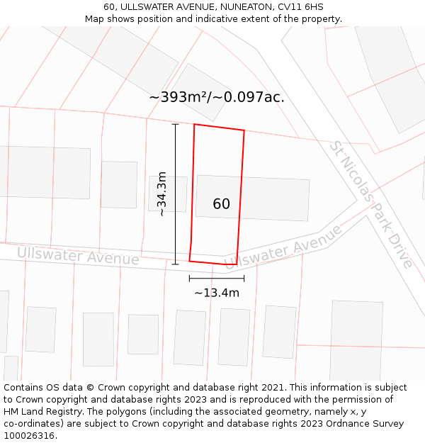 60, ULLSWATER AVENUE, NUNEATON, CV11 6HS: Plot and title map