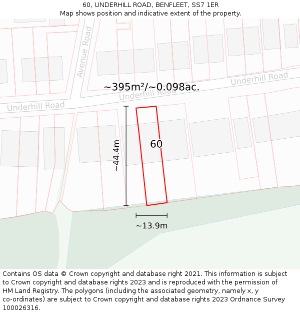 60, UNDERHILL ROAD, BENFLEET, SS7 1ER: Plot and title map