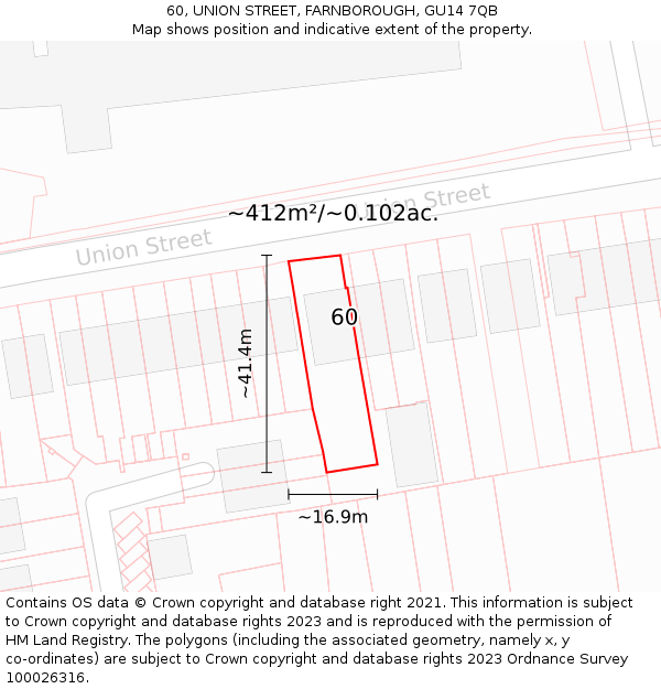60, UNION STREET, FARNBOROUGH, GU14 7QB: Plot and title map