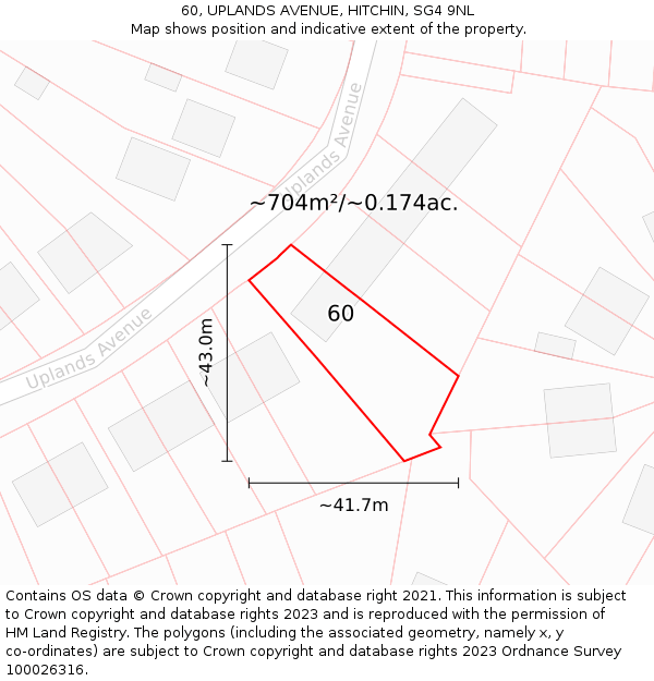 60, UPLANDS AVENUE, HITCHIN, SG4 9NL: Plot and title map