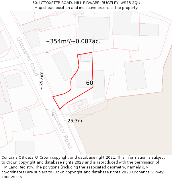 60, UTTOXETER ROAD, HILL RIDWARE, RUGELEY, WS15 3QU: Plot and title map