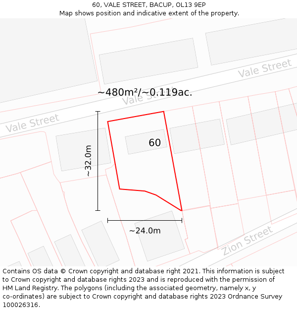 60, VALE STREET, BACUP, OL13 9EP: Plot and title map