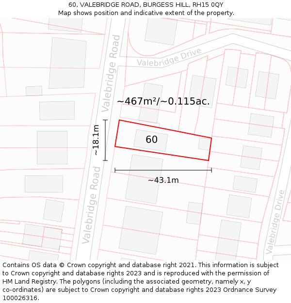 60, VALEBRIDGE ROAD, BURGESS HILL, RH15 0QY: Plot and title map