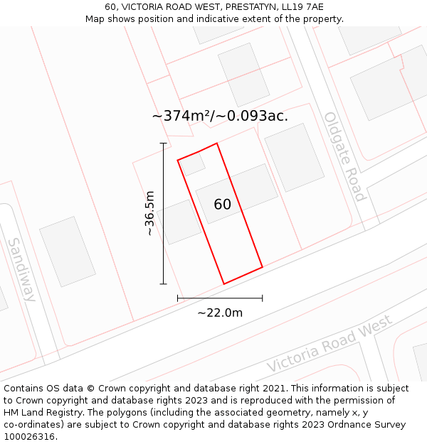 60, VICTORIA ROAD WEST, PRESTATYN, LL19 7AE: Plot and title map