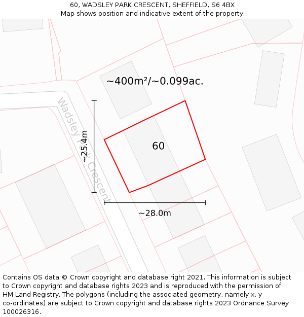 60, WADSLEY PARK CRESCENT, SHEFFIELD, S6 4BX: Plot and title map