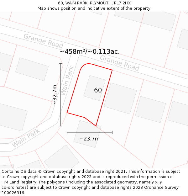 60, WAIN PARK, PLYMOUTH, PL7 2HX: Plot and title map