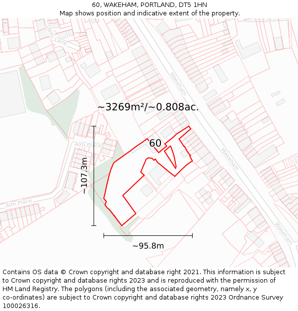 60, WAKEHAM, PORTLAND, DT5 1HN: Plot and title map