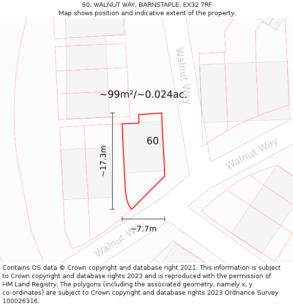 60, WALNUT WAY, BARNSTAPLE, EX32 7RF: Plot and title map