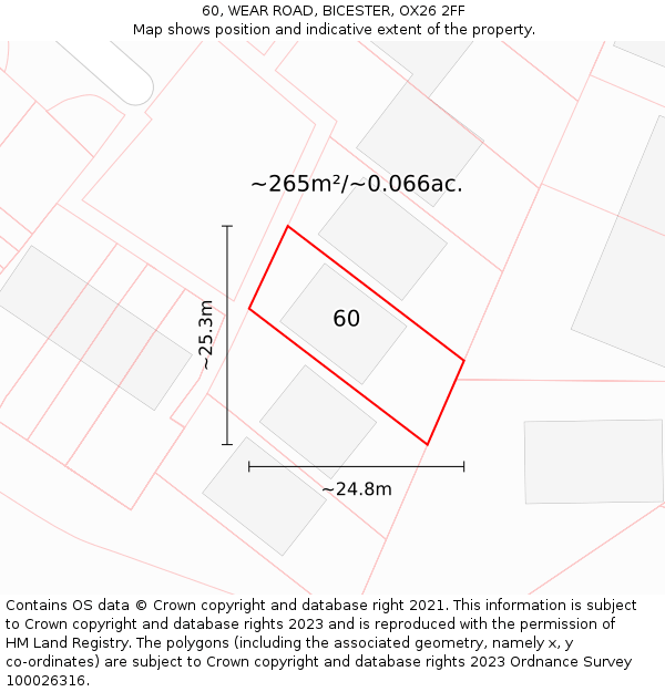 60, WEAR ROAD, BICESTER, OX26 2FF: Plot and title map