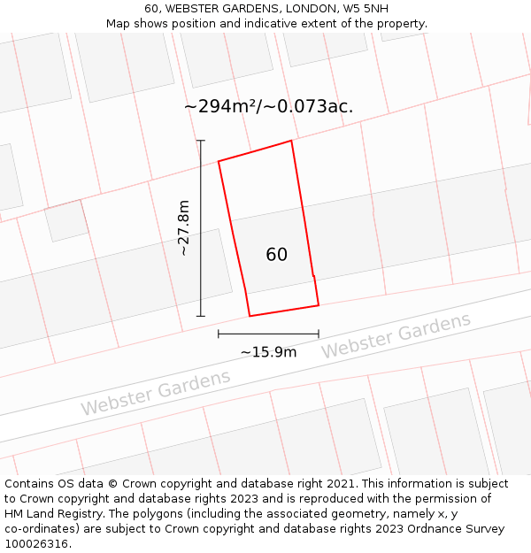 60, WEBSTER GARDENS, LONDON, W5 5NH: Plot and title map