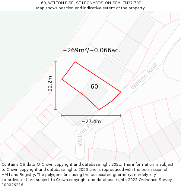 60, WELTON RISE, ST LEONARDS-ON-SEA, TN37 7RF: Plot and title map