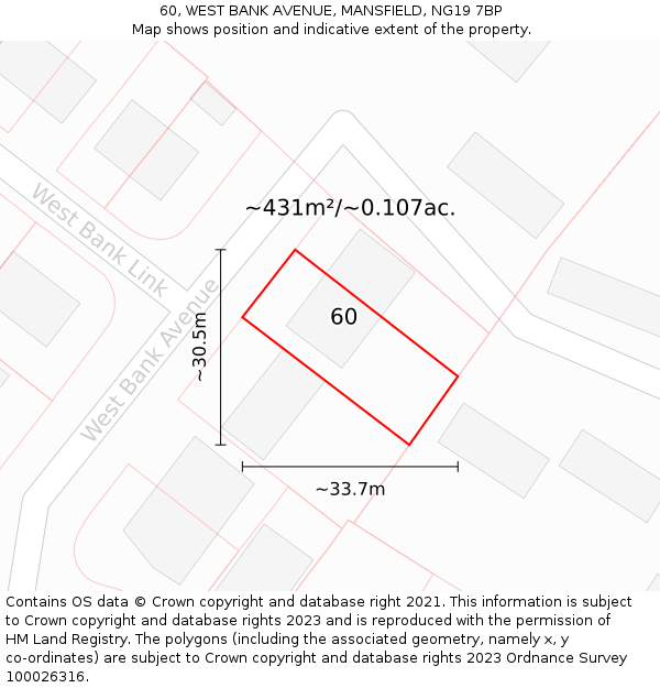 60, WEST BANK AVENUE, MANSFIELD, NG19 7BP: Plot and title map