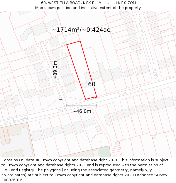 60, WEST ELLA ROAD, KIRK ELLA, HULL, HU10 7QN: Plot and title map