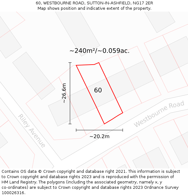 60, WESTBOURNE ROAD, SUTTON-IN-ASHFIELD, NG17 2ER: Plot and title map