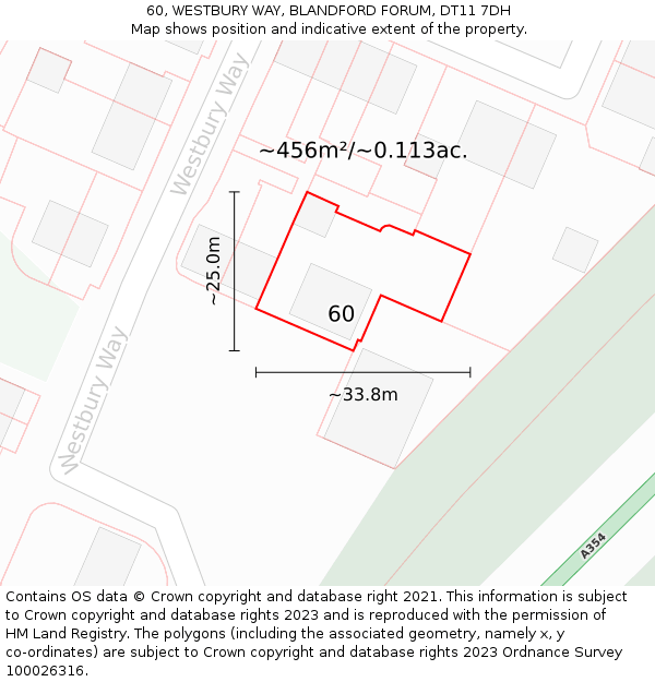 60, WESTBURY WAY, BLANDFORD FORUM, DT11 7DH: Plot and title map