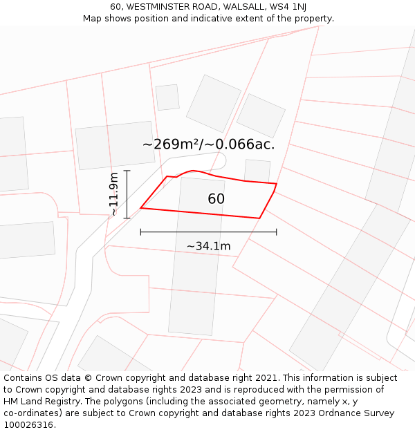 60, WESTMINSTER ROAD, WALSALL, WS4 1NJ: Plot and title map