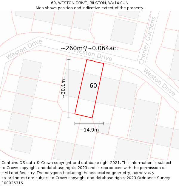 60, WESTON DRIVE, BILSTON, WV14 0UN: Plot and title map