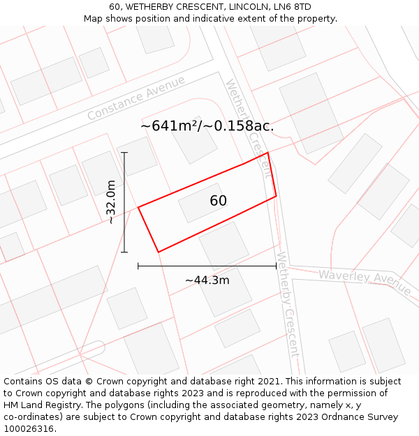 60, WETHERBY CRESCENT, LINCOLN, LN6 8TD: Plot and title map