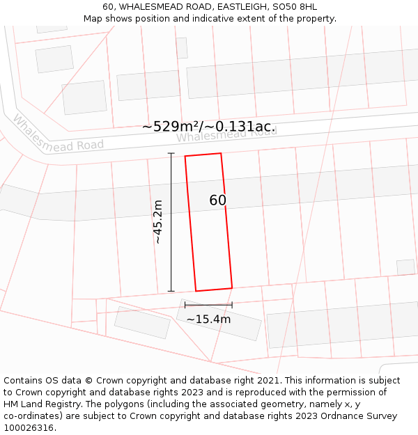 60, WHALESMEAD ROAD, EASTLEIGH, SO50 8HL: Plot and title map