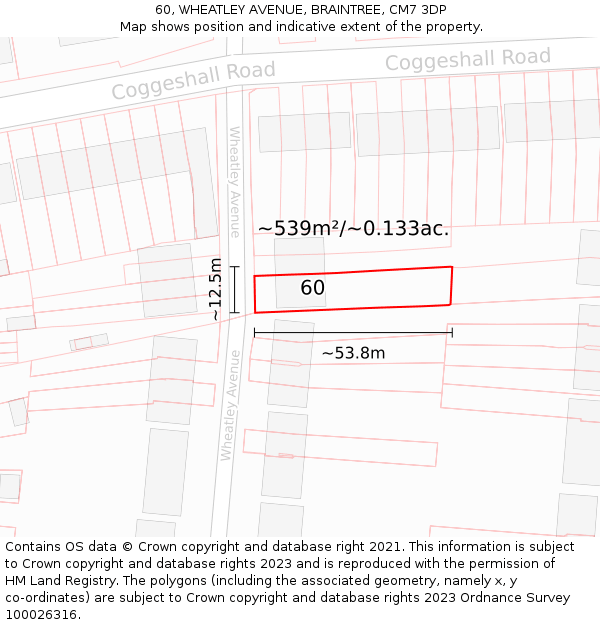 60, WHEATLEY AVENUE, BRAINTREE, CM7 3DP: Plot and title map